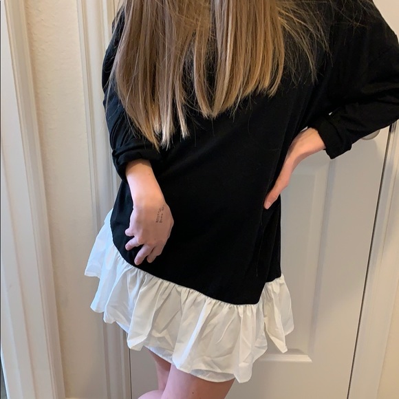 Black Dress w White Ruffle Bottom - Picture 3 of 5